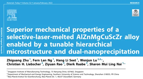 AlZnMgCuScZr 合金通过可调分级微观结构和双纳米析出技术实现优异的力学性能